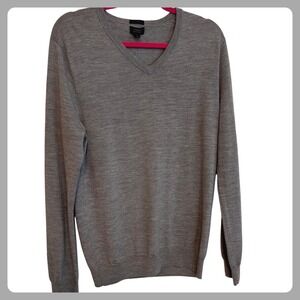 J.Crew Mens Gray Merino Wool V-Neck Slim Fit Sweater Pullover Lightweight